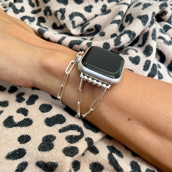 925 Sterling Silver Double Wrap Paperclip Chain Apple Watch Women Bracelet - Picture 2 of 8